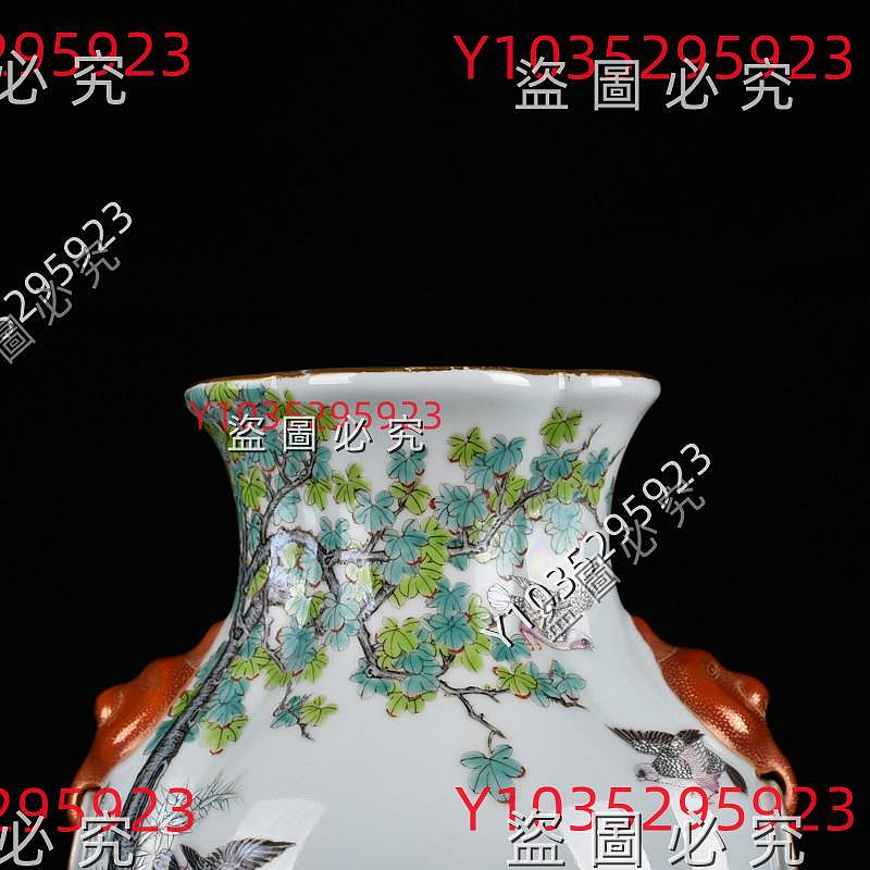 清乾隆粉彩和平富貴花鳥雙耳瓶古玩200304花瓶古董古瓷器藏品規格；厘米