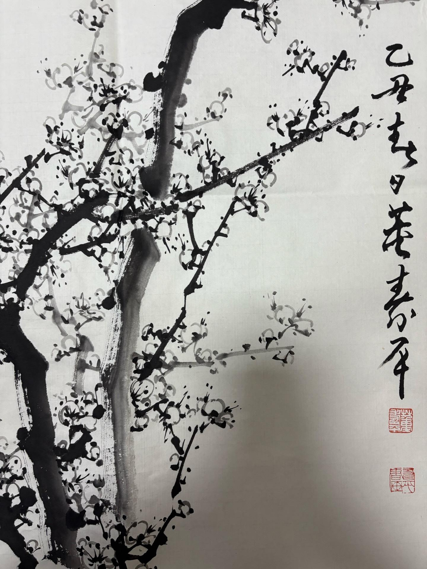 董壽平梅花畫芯，尺寸88x47，純手繪水墨寫意畫工精湛，梅花枝干遒勁