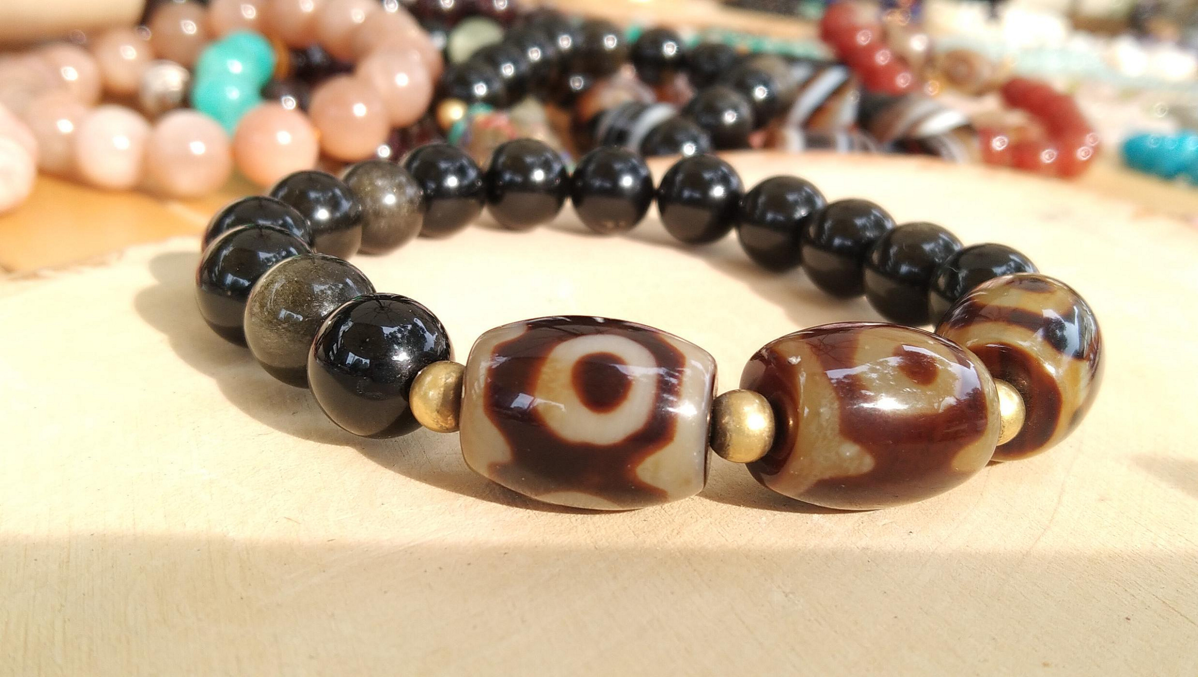 瑪瑙 龍眼金線天珠 9-168