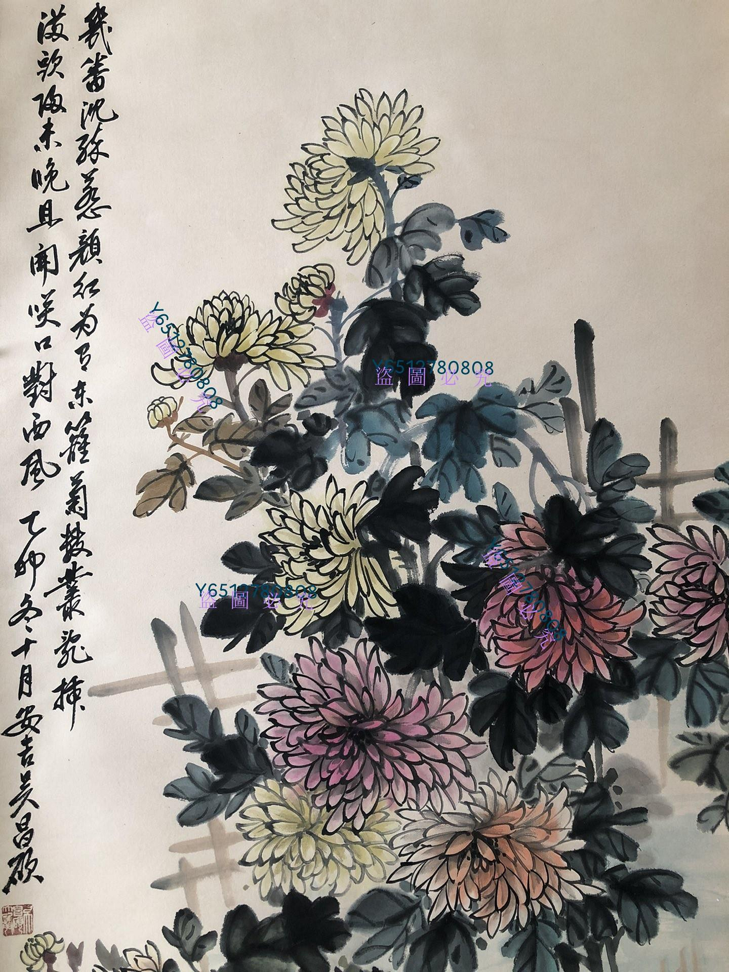 LL96【吳昌碩】花鳥，四尺手繪作品，精工裝裱，裝裱尺寸220*82cm左右畫