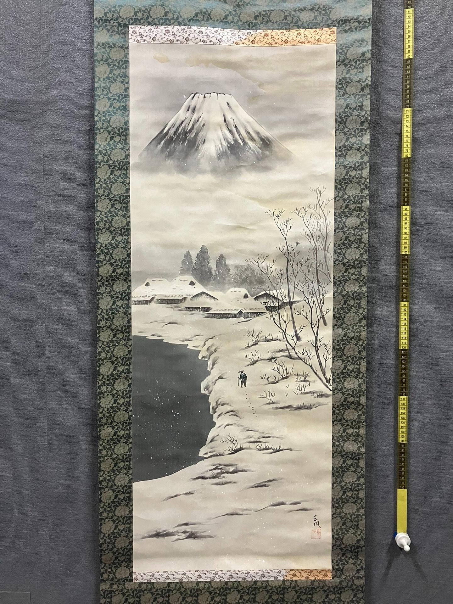 春帆日式山水畫中堂《雪景圖》國畫書法古玩字畫絹本綾裱畫心尺寸109*42