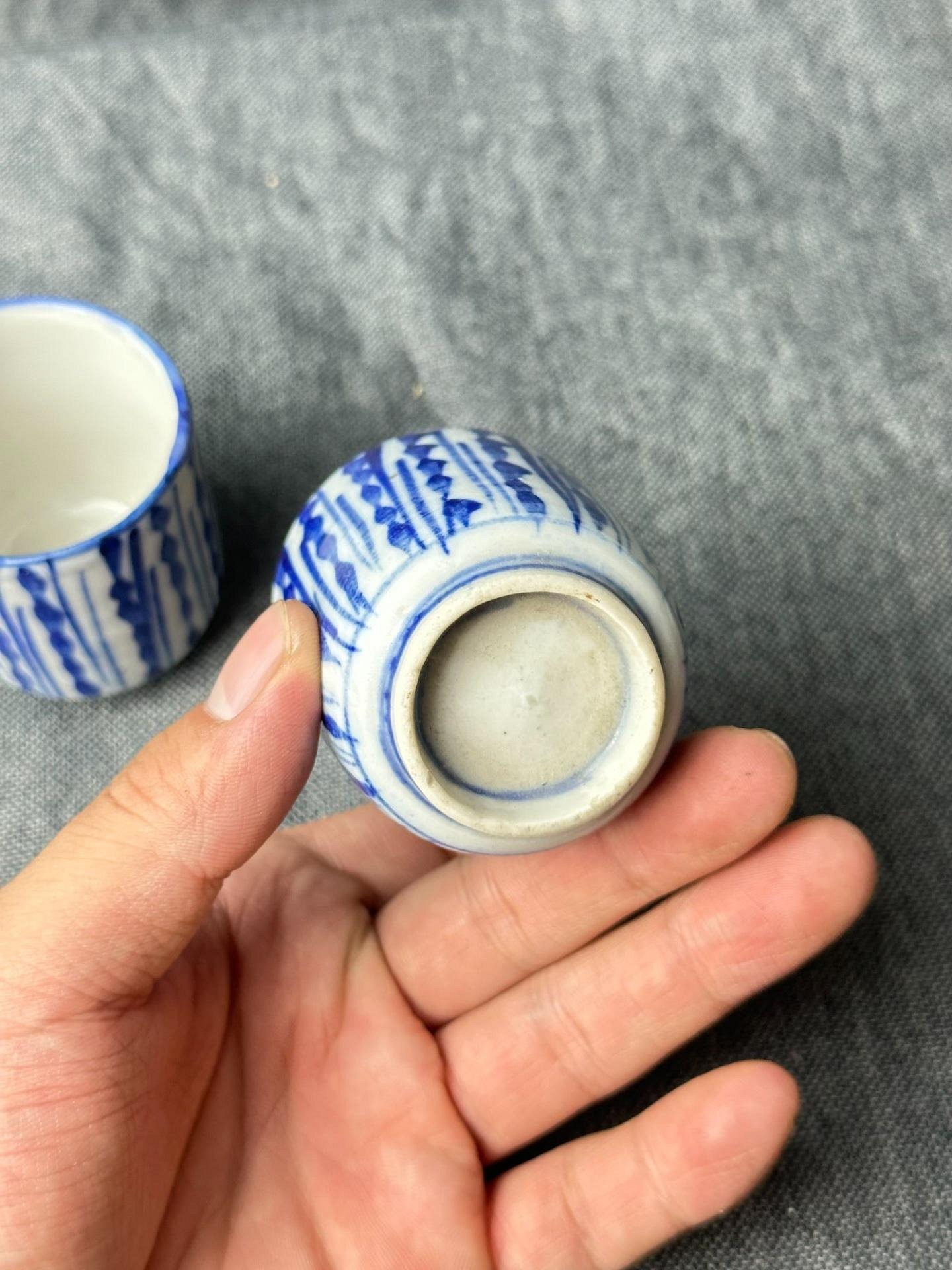 日本回流純手工青花手繪主人杯一對茶道收藏陶瓷茶具茶器茶杯茶席美器無