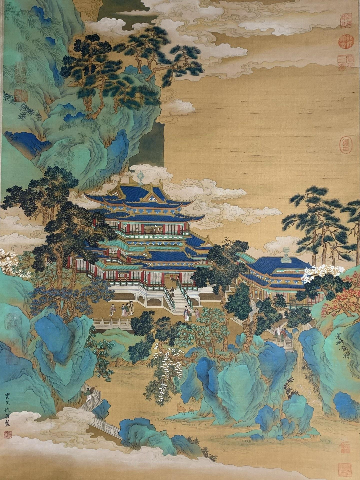 レア 明仇英 仙山樓閣圖 仙山楼閣図 中国掛け軸 美術工芸品 仇英（1505-1552），仙山樓閣圖，明代畫家，與沈周、文徵明、唐寅并稱
