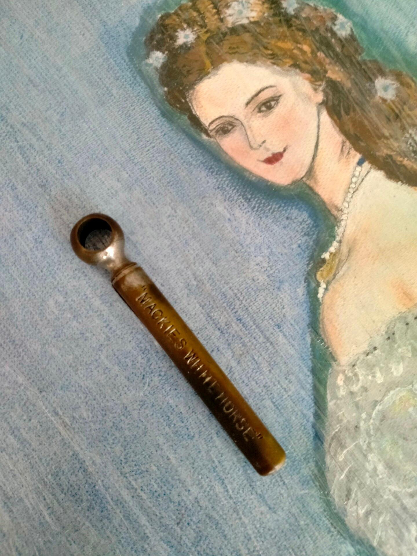 開瓶器 英國古董 白馬威士忌 銅鍍銀剝落 8.5cm