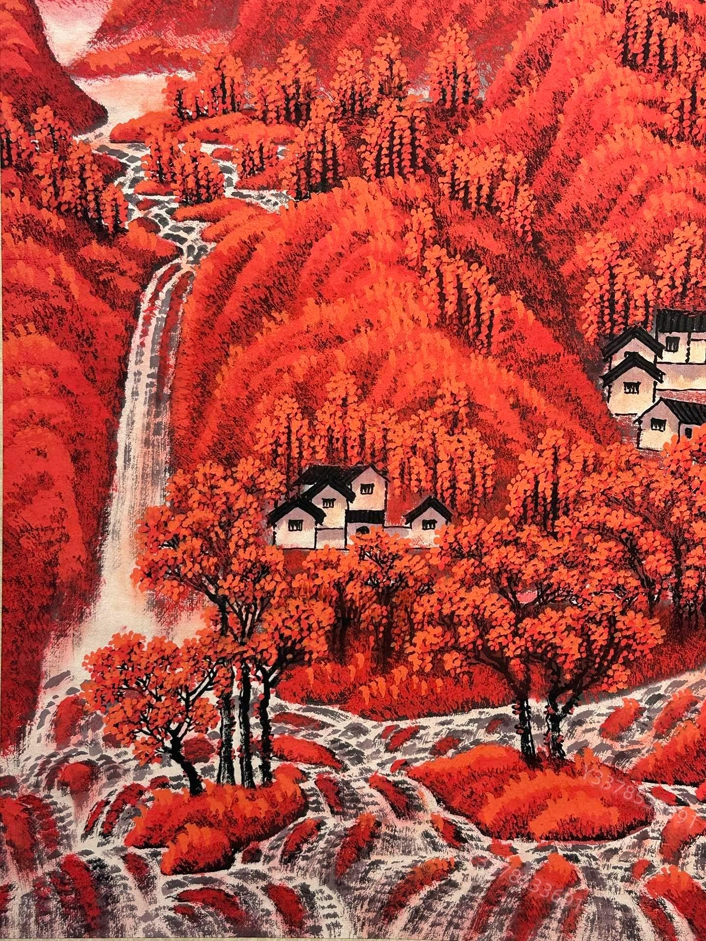 李可染手繪《山紅遍》山水畫（朱砂材質） 李可染近現代畫家畫【東方
