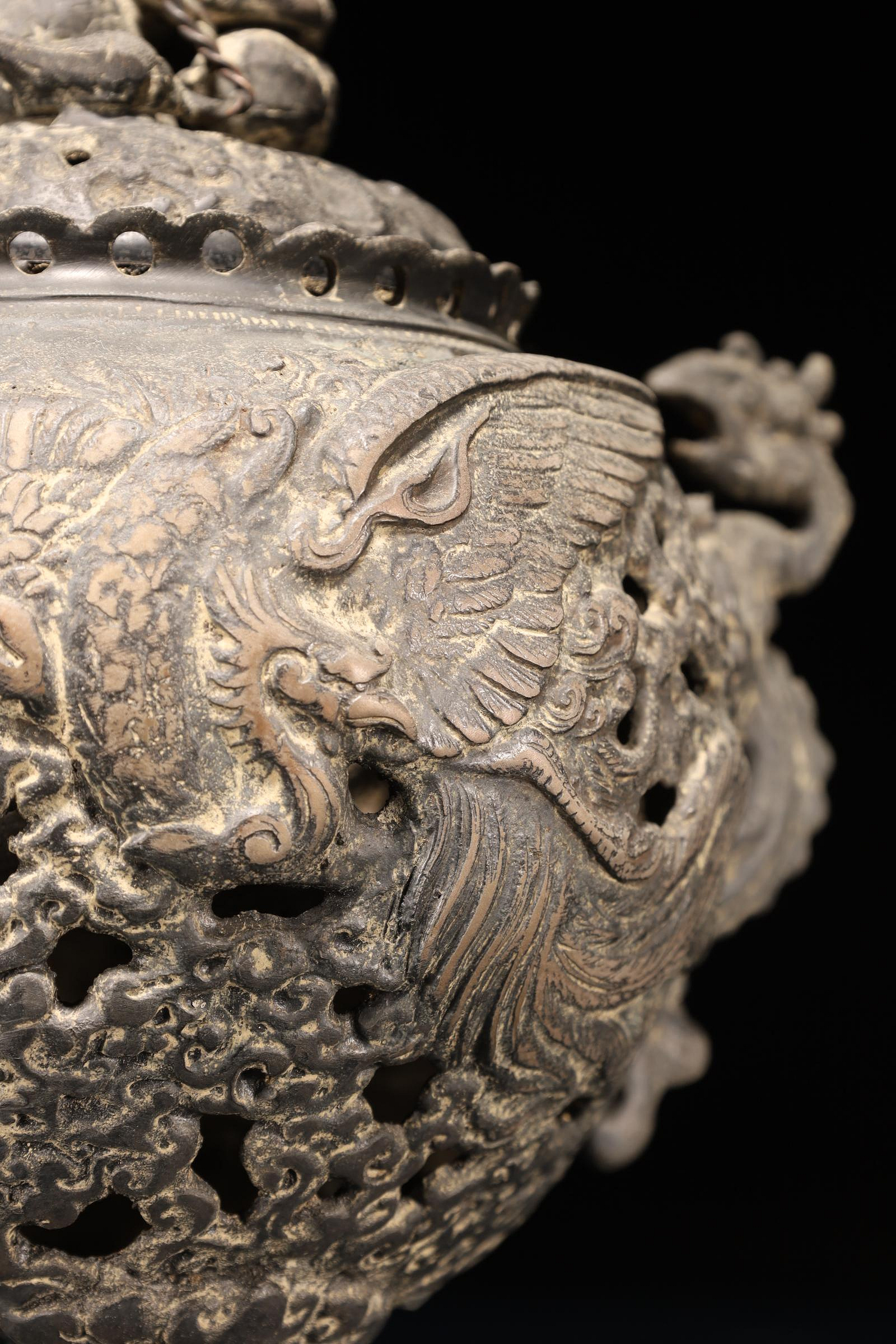 古銅三足香爐白玉摘 青銅器 古董 藝術品 香爐 香道具 9/12結標江戶時代銅鳳耳狻猊三足爐ADI0303 -香道具火缽沉香香爐佛珠佛
