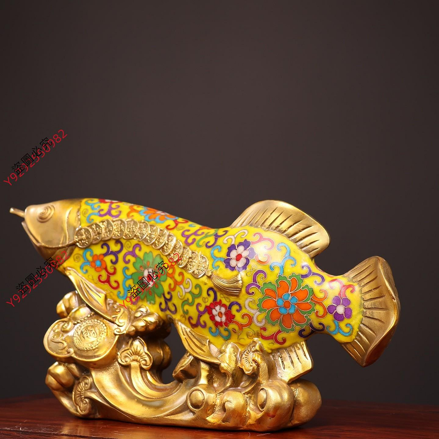 珍品純銅景泰藍文案擺件【金魚滿堂】純銅掐絲琺瑯彩擺件發財魚如意吉祥