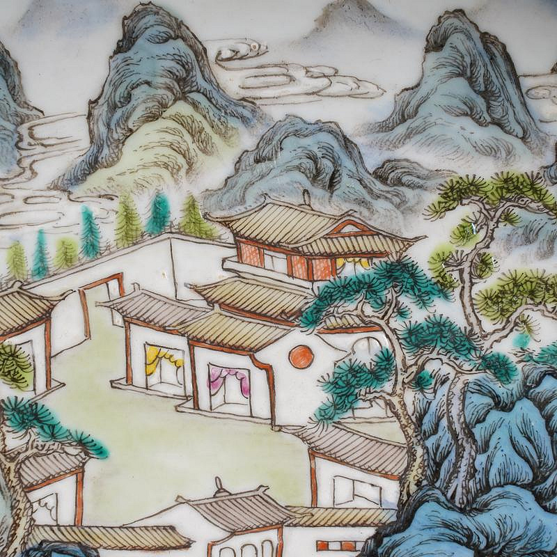 清道光瓷器粉彩山水閣樓盤古董古玩明清老瓷器舊貨老貨收藏品擺件