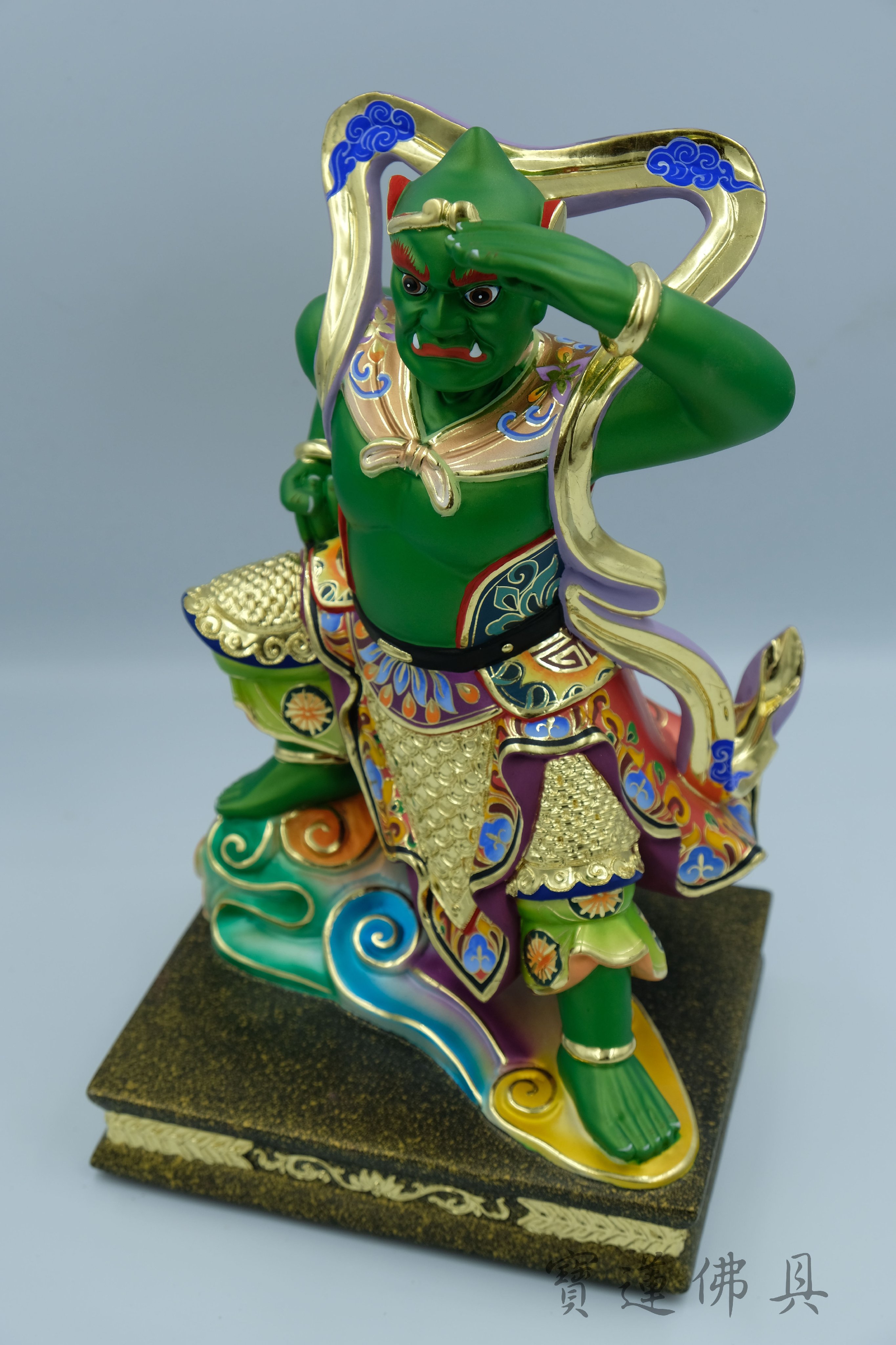 寶蓮佛具】8吋8樟木雕刻千順將軍千里眼順風耳部將護法神(一對價格, 不