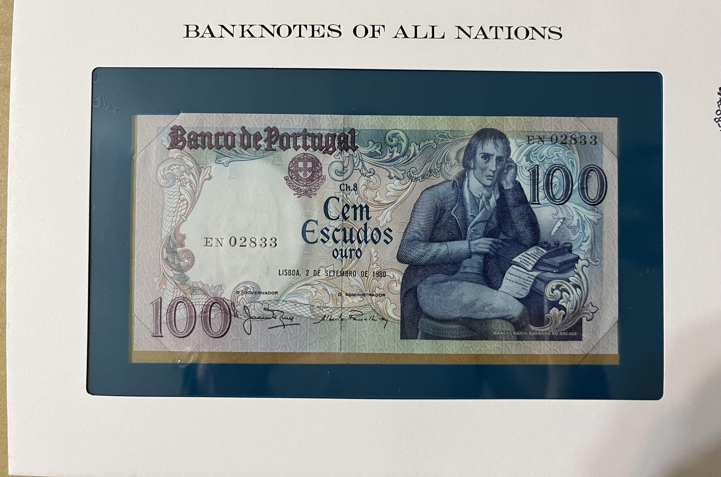 1980 全新葡萄牙紙幣100 ESCUDOS 紙鈔富蘭克林郵幣封| Yahoo拍賣