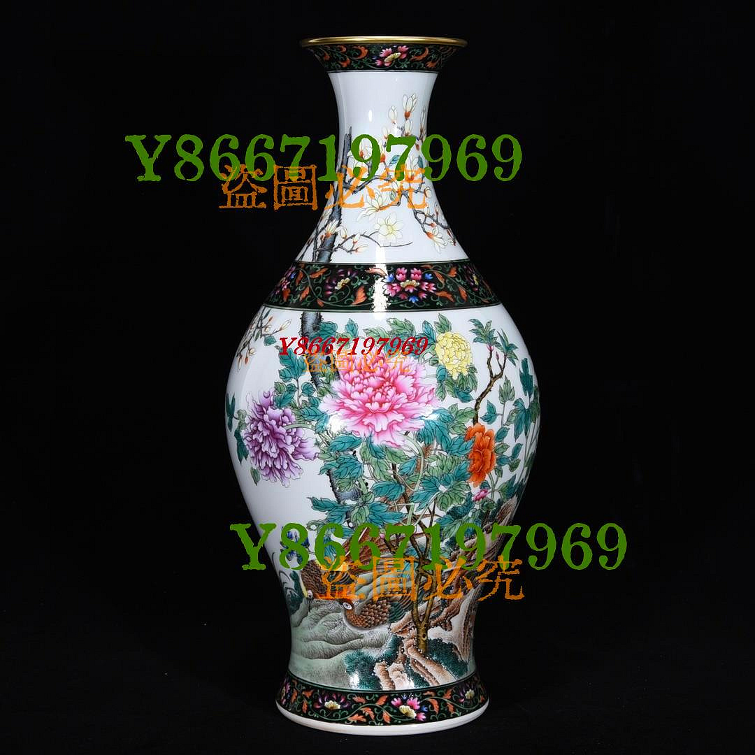 清雍正粉彩花鳥紋橄欖瓶，高40厘米，直徑20厘米，3000585 瓷器青花粉彩