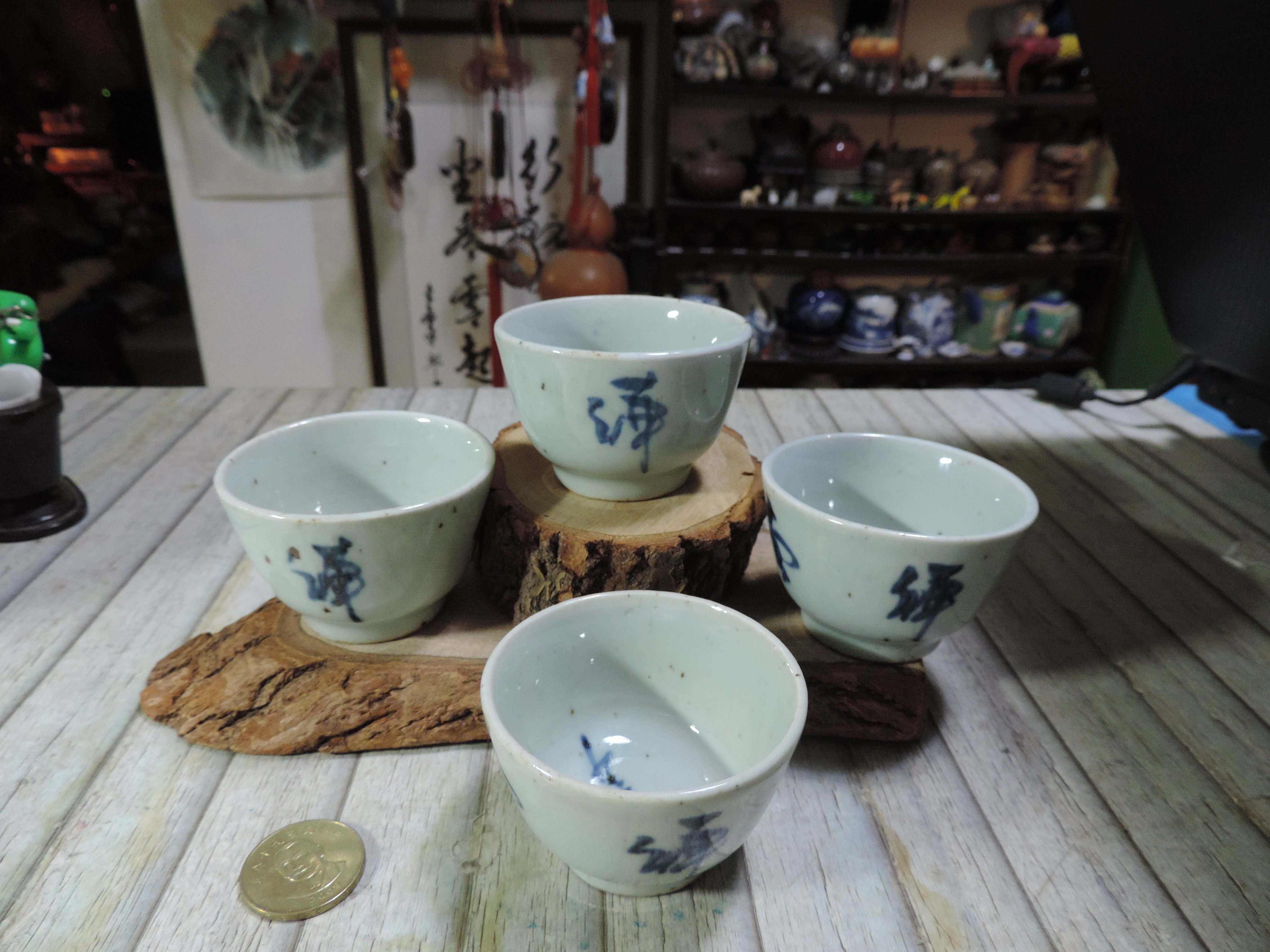 早期手繪老祖禪堂青花瓷器茶杯品茗杯修身養性杯青花丹青勻熅底: 道光元