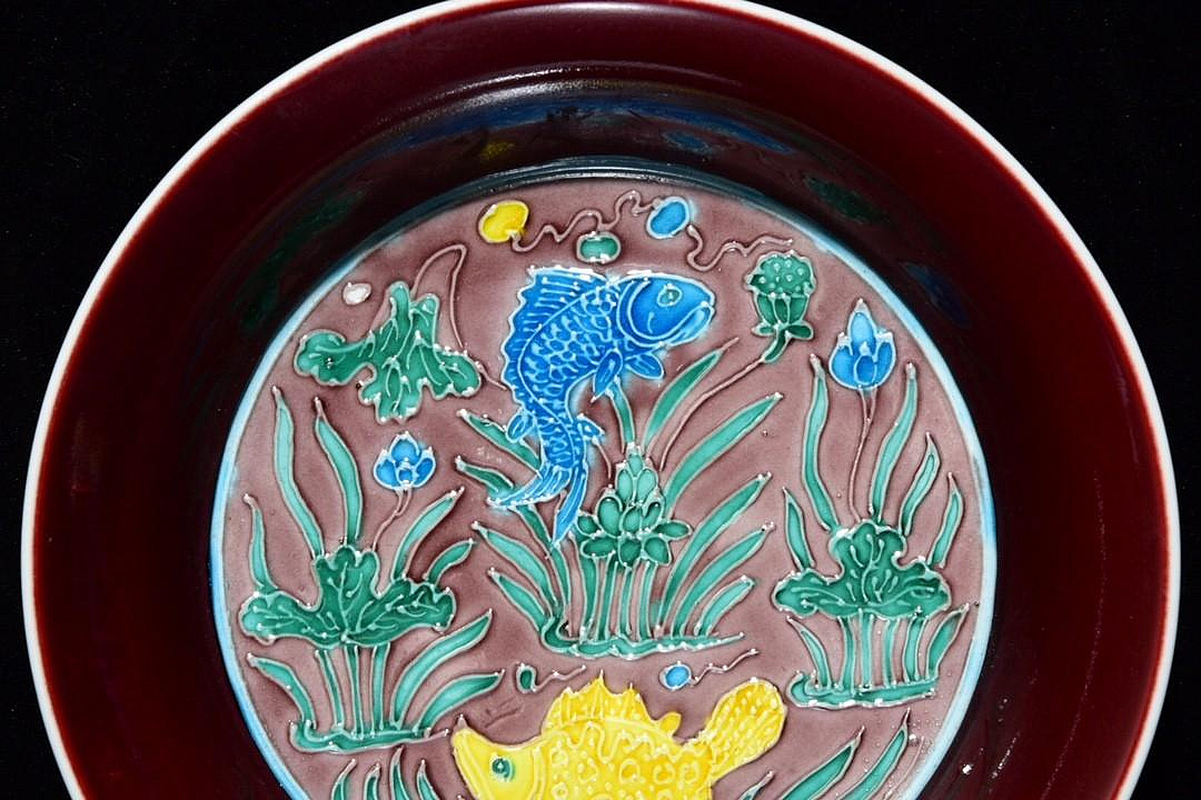 ET　中国陶磁器　明成化　魚 ET 中国陶磁器 明成化 魚 ▽鴻▽ 明永樂藍釉魚藻紋花口碗 中国古美術