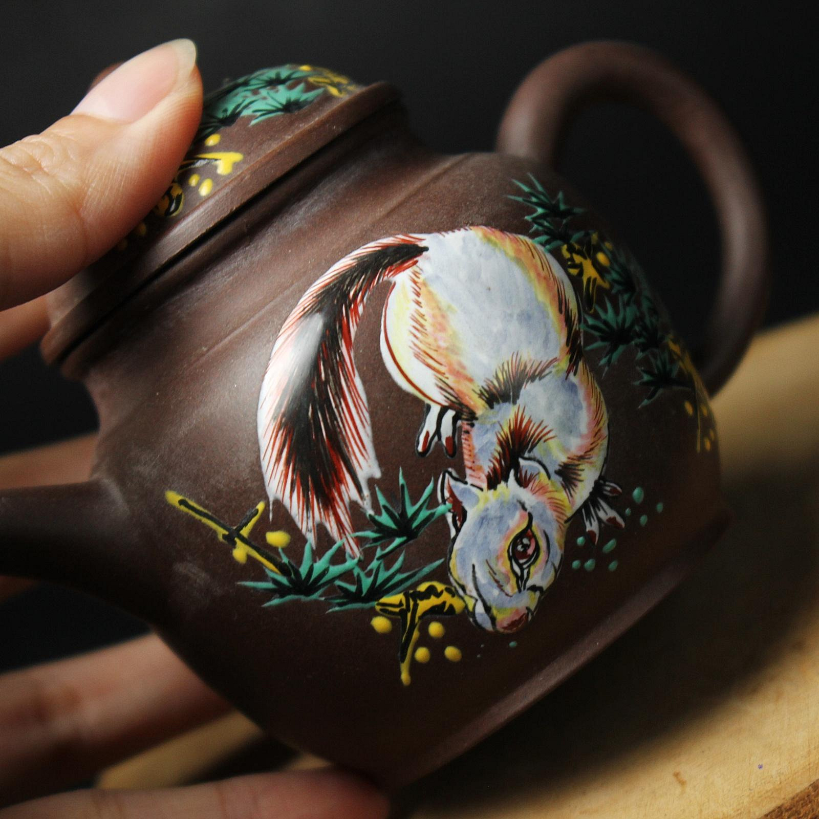 宜興紫砂壺 桑園の】早期中國宜興手工製琺瑯彩繪紫砂壺泡茶壺(委託品) D 11330 B21