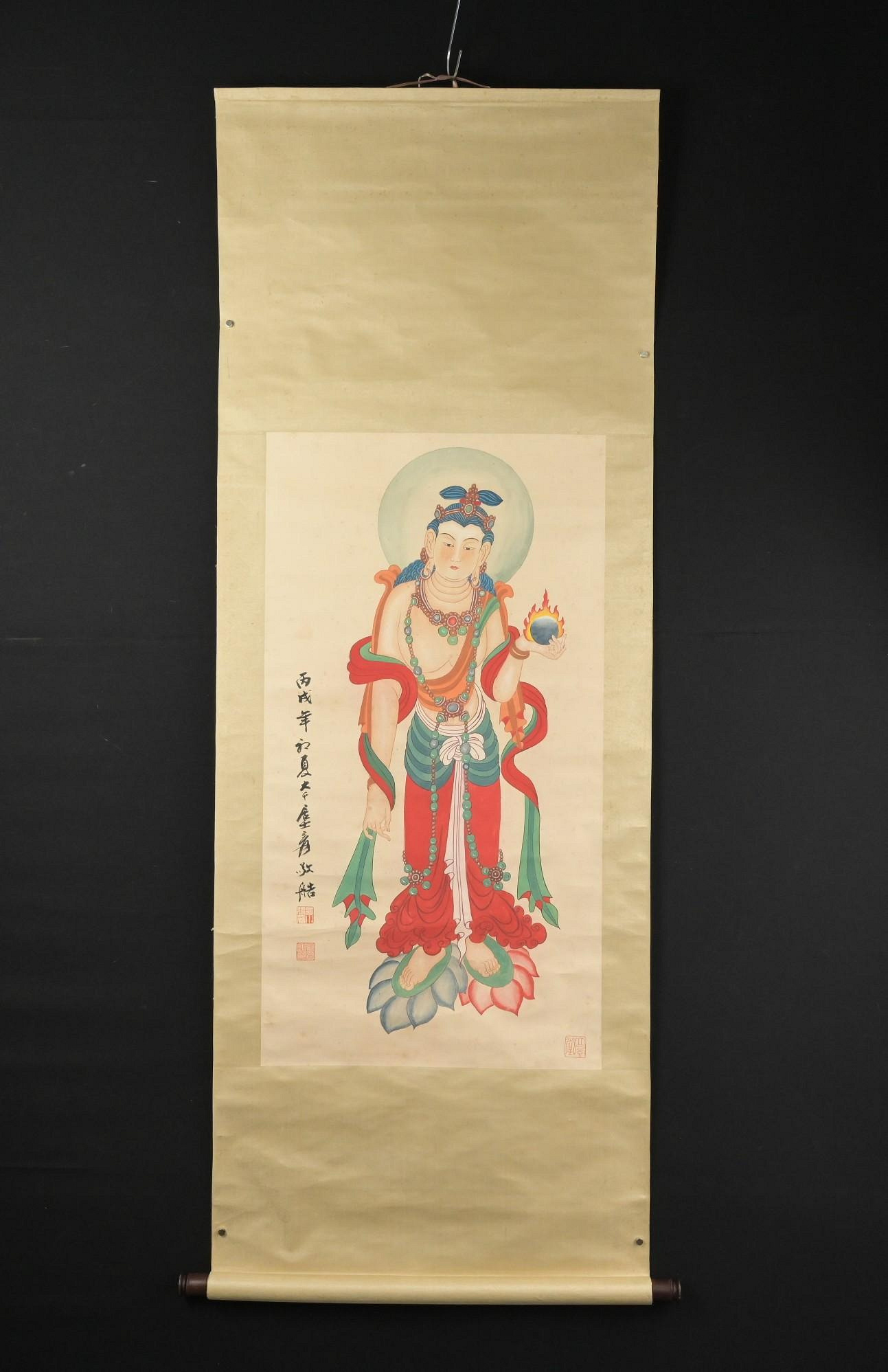 玖隆蕭松和挖寶網K》款張大千敦煌佛像彩墨畫掛軸(19271) | Yahoo拍賣