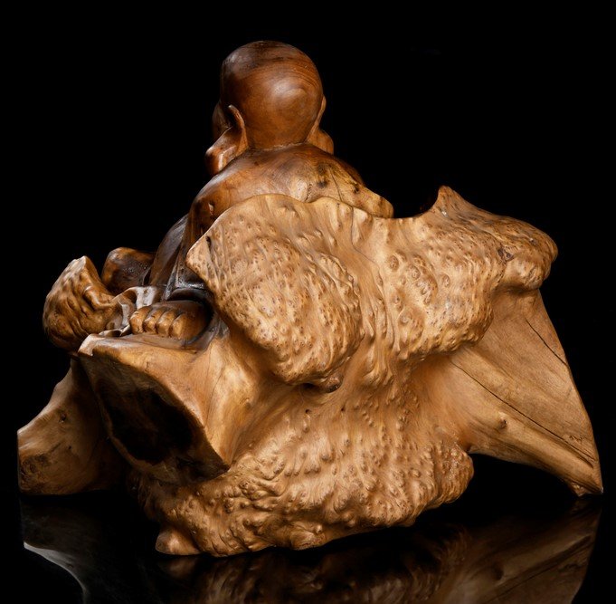 DN863 重厚 欅木造布袋和尚坐像・欅木彫布袋尊・欅木雕大肚弥勒佛・ケヤキ彫布袋像 重量21.5kg 大布袋弥勒佛像代表着什么寓意--新闻资讯-河北铜佛像雕塑铸造生产厂家