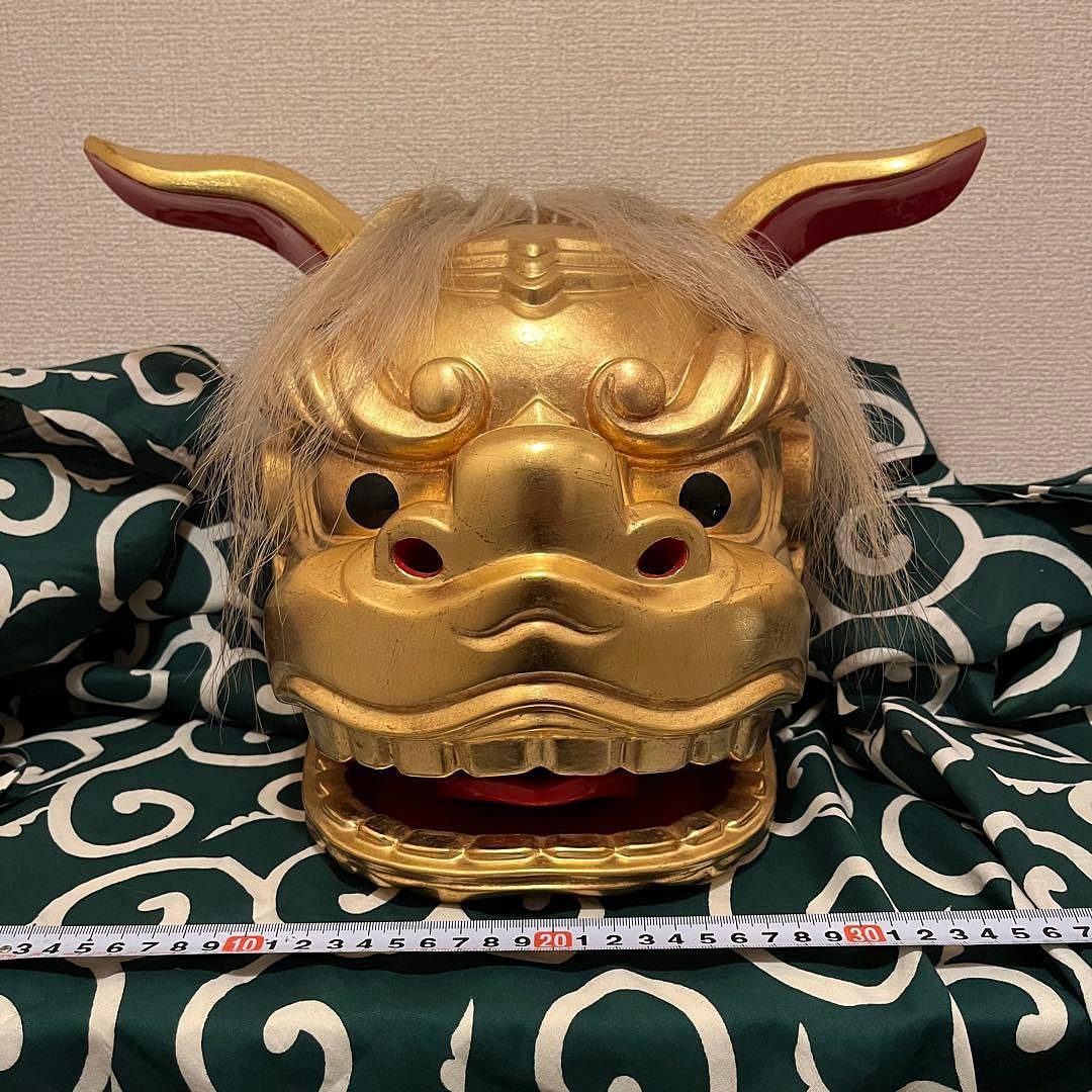 希少】獅子舞獅子頭金箔木雕魔除金彩古美術木製木雕お祭り| Yahoo拍賣