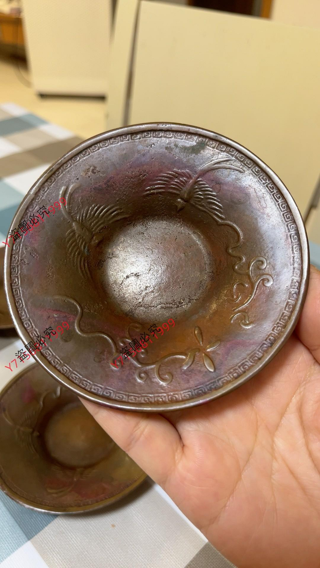 斑紫銅 二手日本回流：日本金工名家晴雲作斑紫銅茶托五客原惣右衛門晴