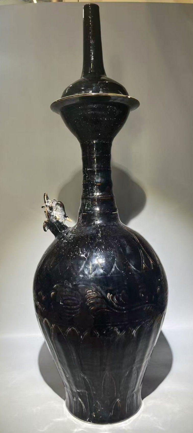 古貨古瓷老窯瓷宋代定窯黑定凈瓶釉色工藝精美全品無瑕疵高約85公分純