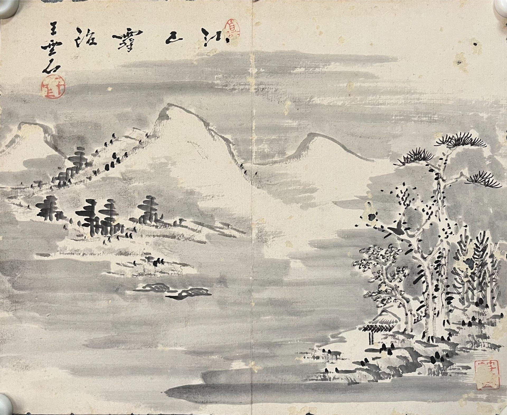 嚴選清代乾隆時期王雲石山水畫文人墨寶，畫心尺寸，保存完好古董山水畫
