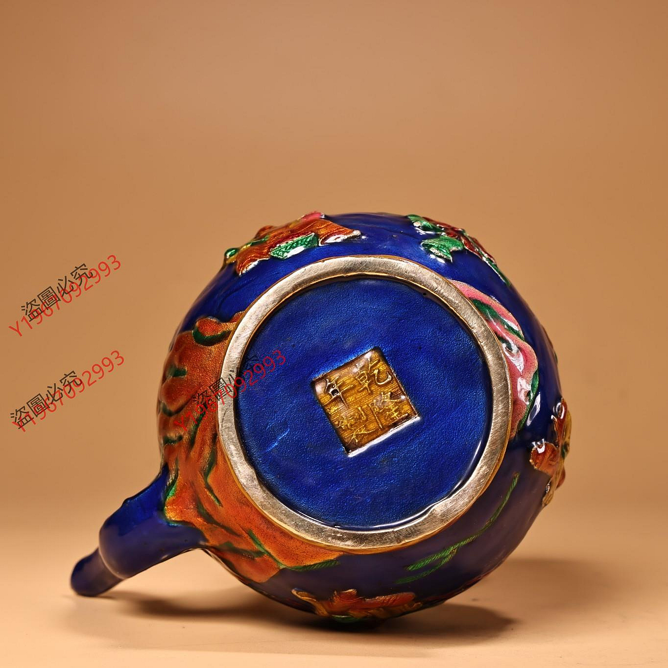 復古純銅景泰藍琺瑯彩繪和合二仙茶壺工藝精湛器型款式精美重690