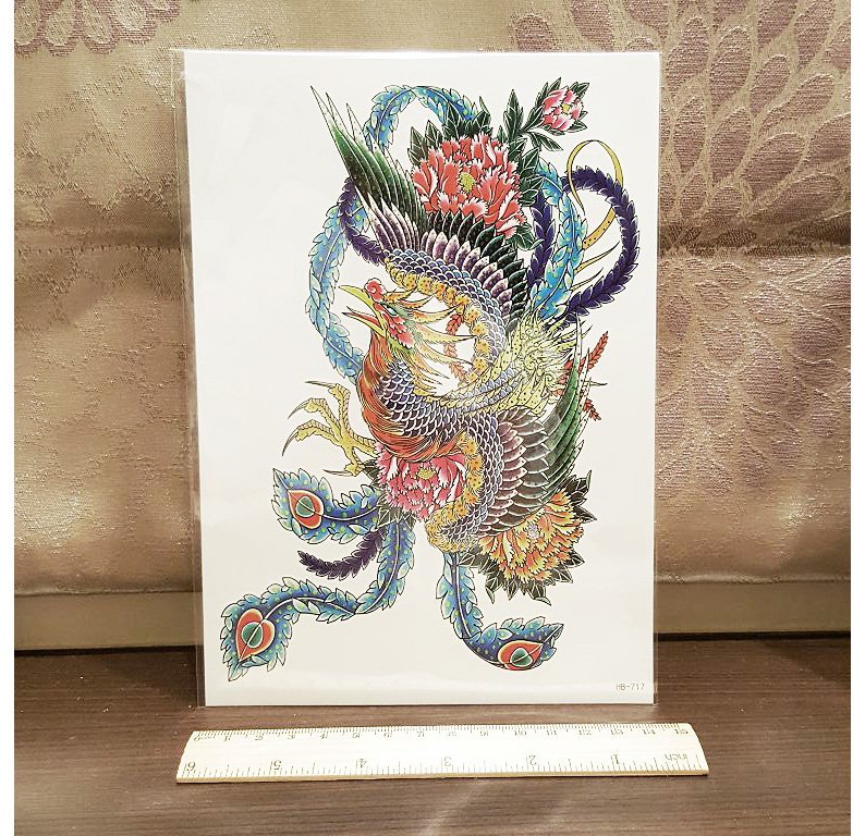 萌古屋】青藍鳳凰手臂腿大圖HB-717 - 男女防水韓風簡約紋身貼紙刺青