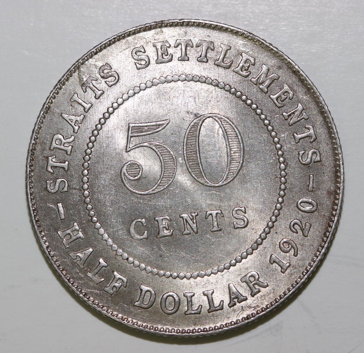 英領海峡植民地1921年ジョージ5世50セント銀貨　NGC AU DETAILS 英領海峡植民地1921年ジョージ5世50セント銀貨 NGC AU DETAILS