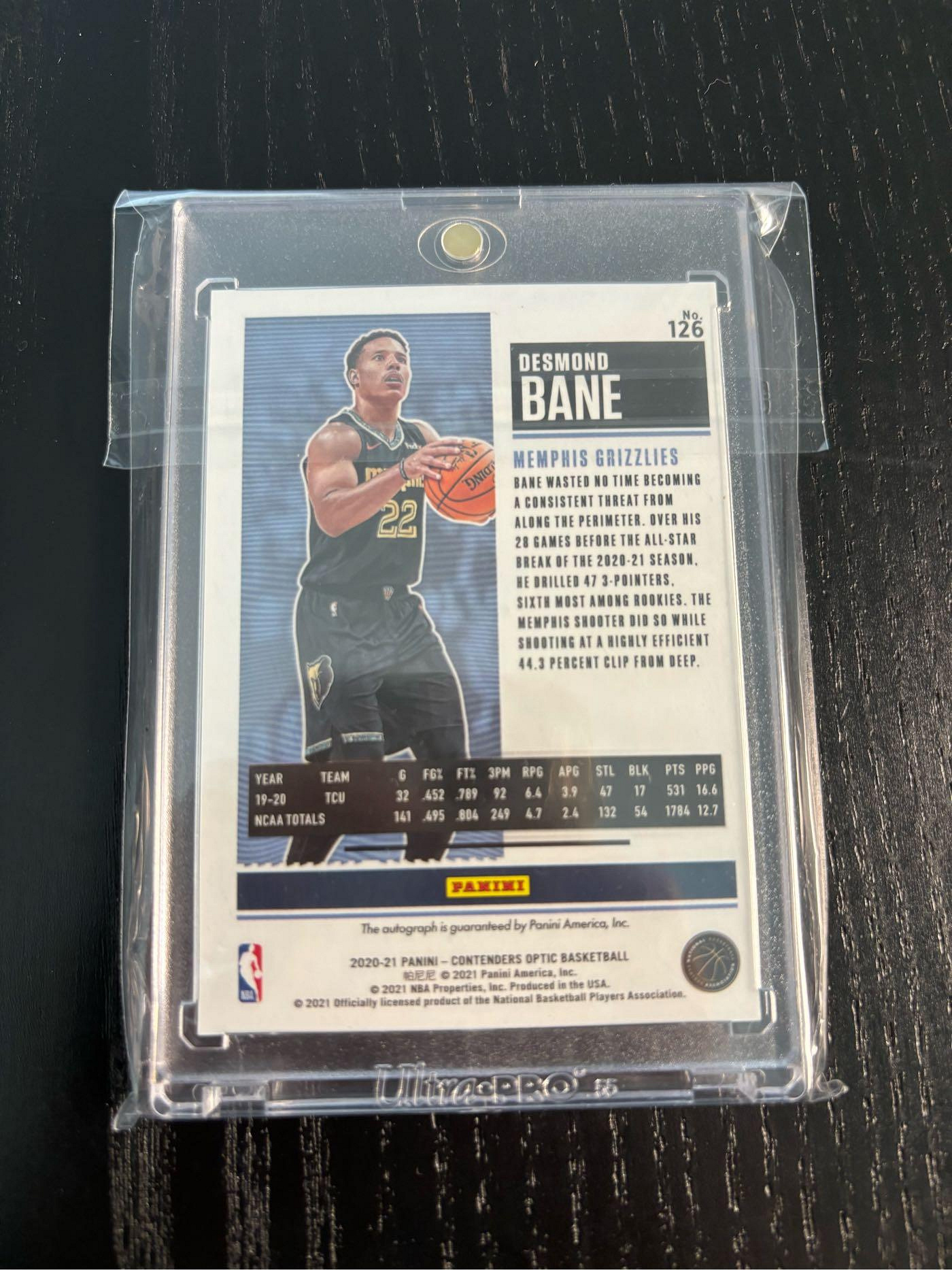 RC）潛力射手Desmond Bane 亮面新人卡面簽名卡Contenders Optic Rookie 