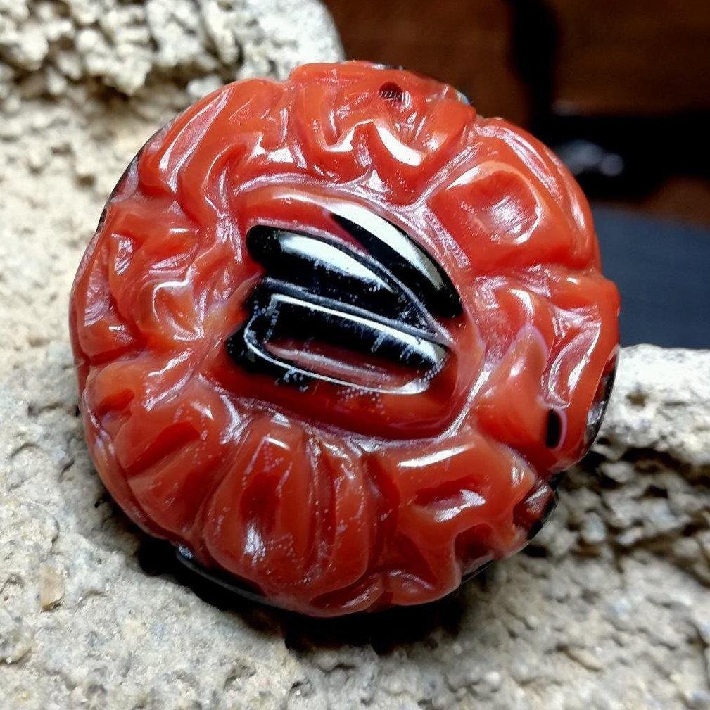 中国古美術・藏區回流・老料高油包漿・銀絲鑲嵌 六眼天珠 朱砂満点