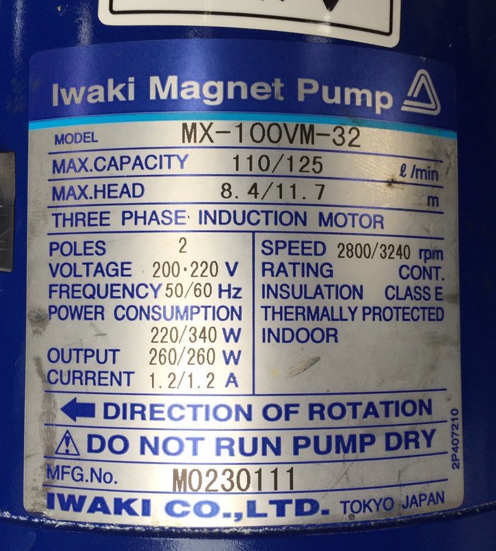 日本IWAKI PUMP MX-100VM-32(220V)無軸封耐酸鹼幫浦---輸送海水/酸鹼液