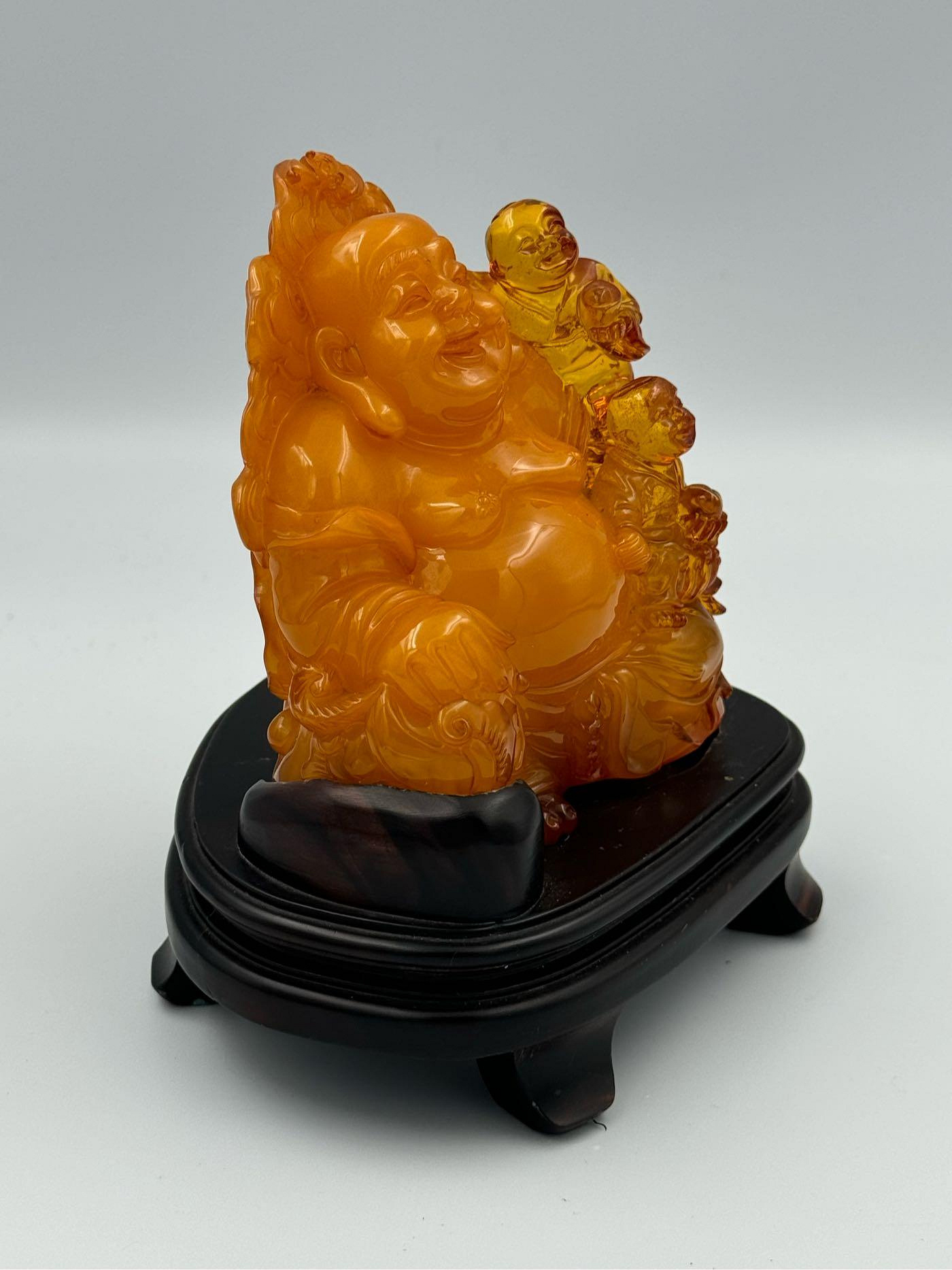 塑料琥珀蜜蠟仿製品彌勒佛雙童子擺件請注意非蜜蠟| Yahoo拍賣