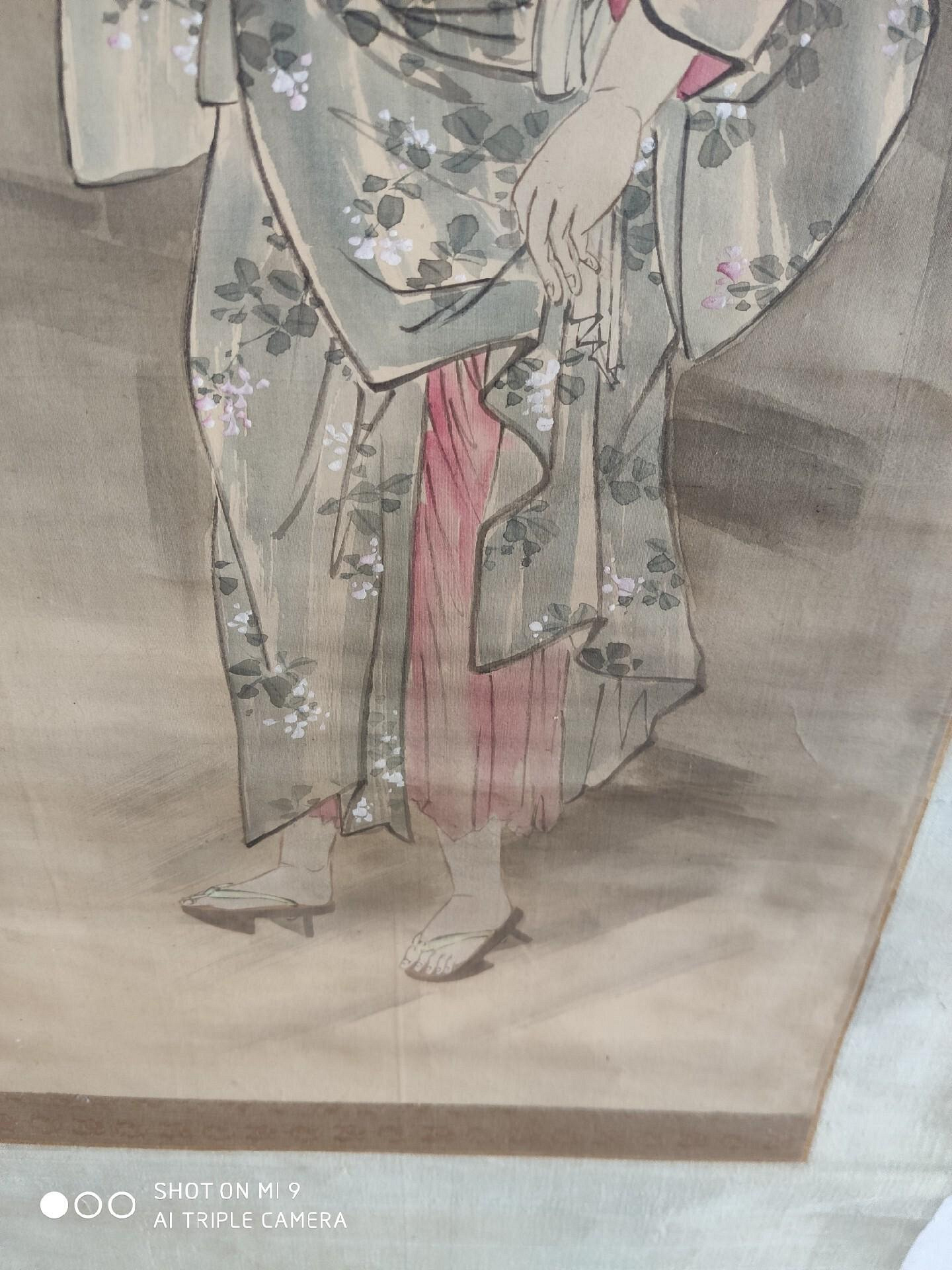 嚴選日本明治大正時期經典字畫書法掛軸，高達159cm絹本精裱，細膩花鳥