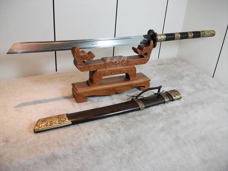 軍武門】精選中國大刀康熙斬馬刀(黑檀木/手工摺疊鋼/燒刄) 銅雕/收藏