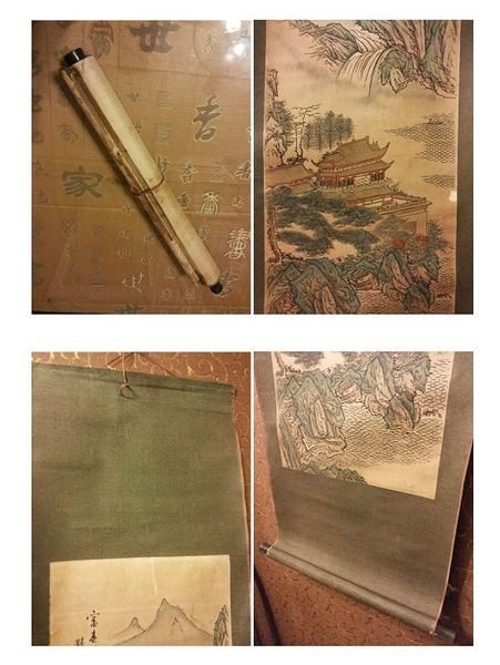 手工筆繪卷軸掛圖]- 直幅捲軸古畫中國古代山水畫鑒賞老舊字畫欣賞風雅