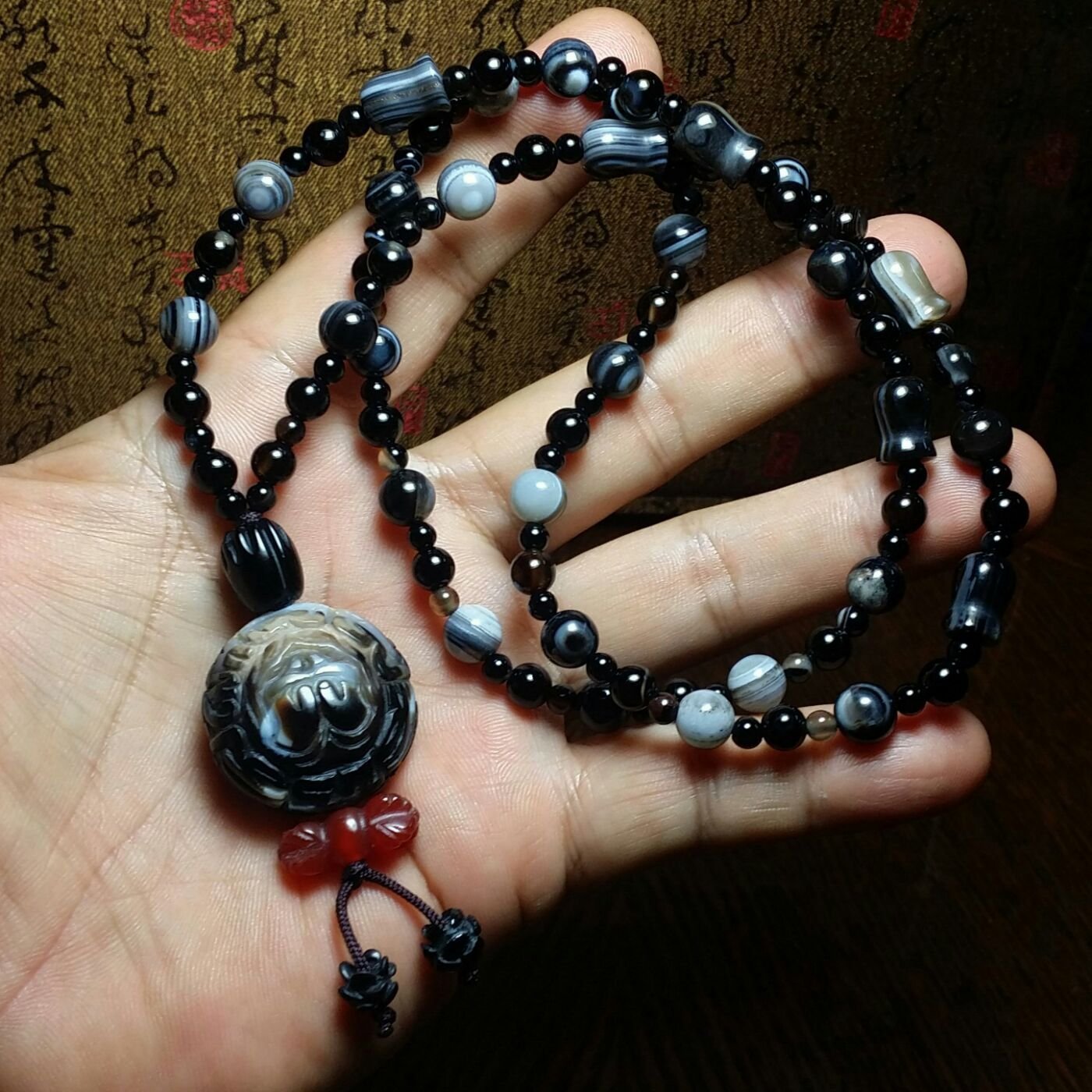 市價一折特賣→天然西藏九眼頁岩天珠【金剛手印天眼珠項鍊XO-235】29