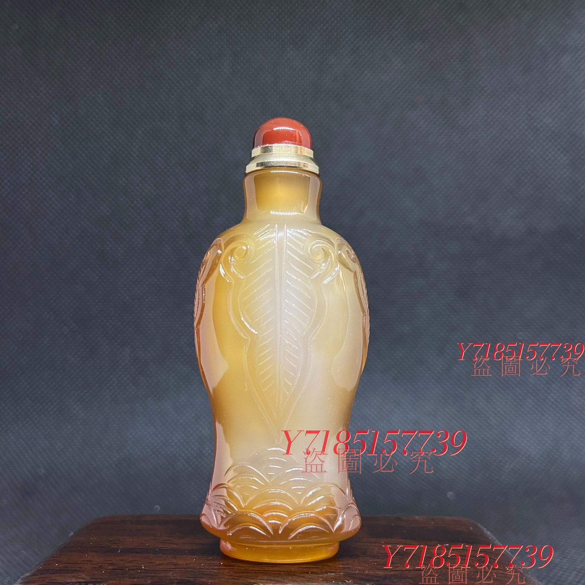 天然瑪瑙鼻煙壺純手工雕刻木塞帶銅勺含蓋尺寸72*29 擺件鼻煙壺收藏