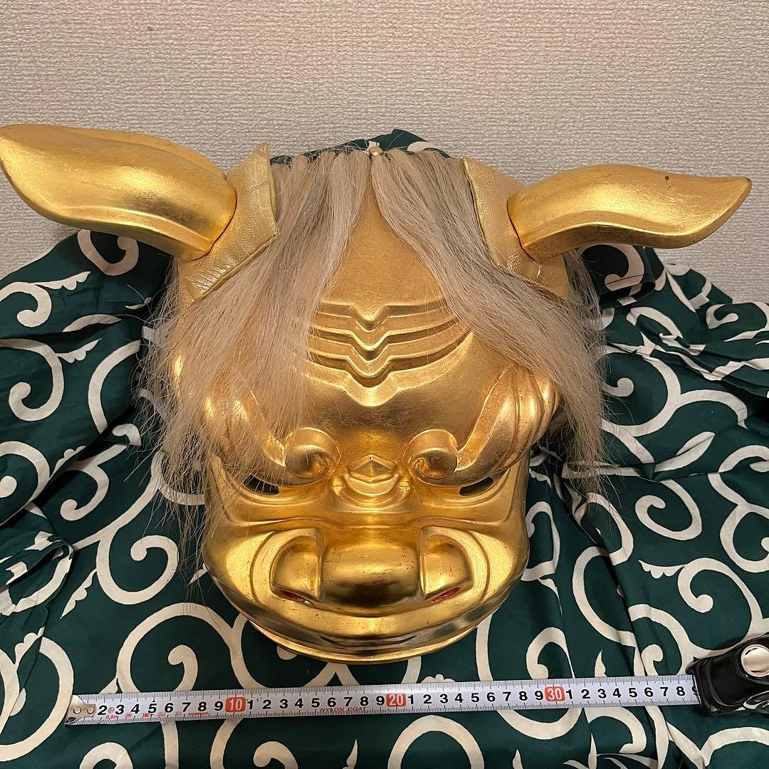 希少】獅子舞獅子頭金箔木雕魔除金彩古美術木製木雕お祭り| Yahoo拍賣