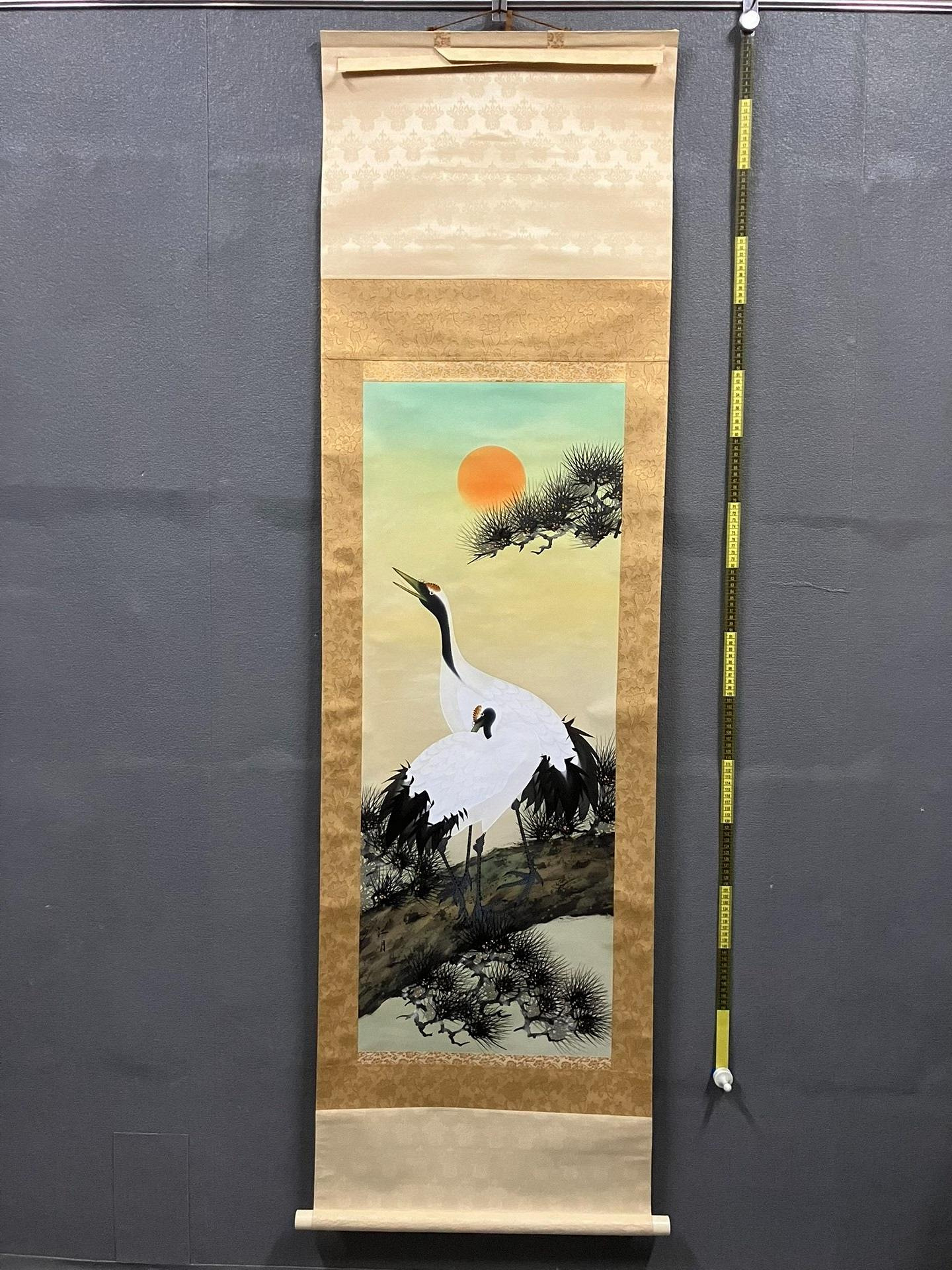 江月，精裱工筆花鳥畫《松鶴圖》國畫書法古玩字畫，絹本綾裱畫心尺寸