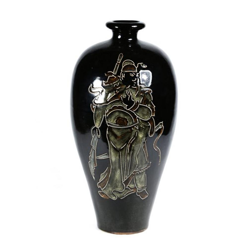 中国 骨董品 瓶 定窑 黑釉瓶 陶芸 古美術。 博古珍藏》宋．吉州窯黑釉關公梅瓶．早期收藏．老件花瓶瓷器．非官窯哥
