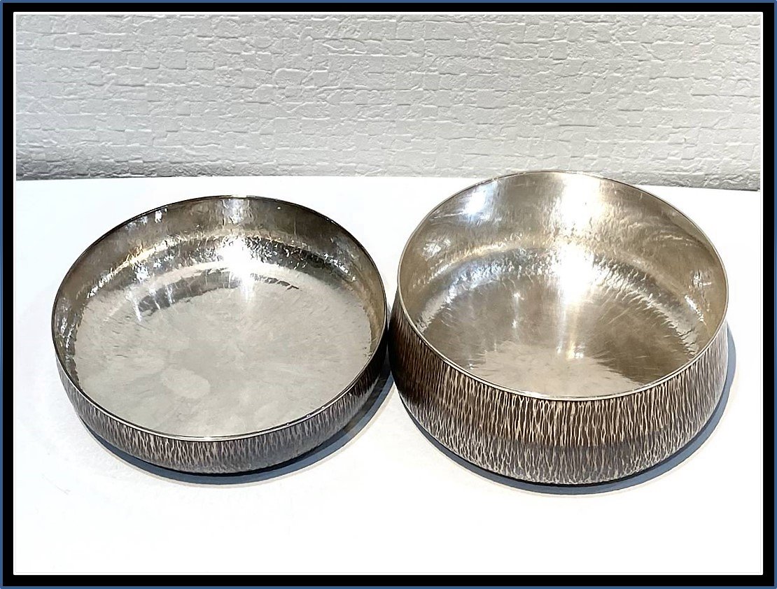 盃 (木地に純銀内張) ３客　打物師 鉄邦作 夢工房】打物師 田中 鉄邦 純銀内張 木地 盃 一雙 共