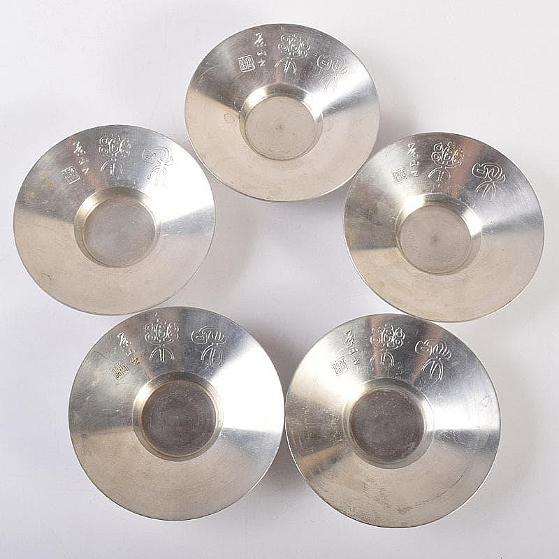 煎茶道具平安英青堂造純錫園式茶托五客合計約588g共箱MR7702 | Yahoo拍賣