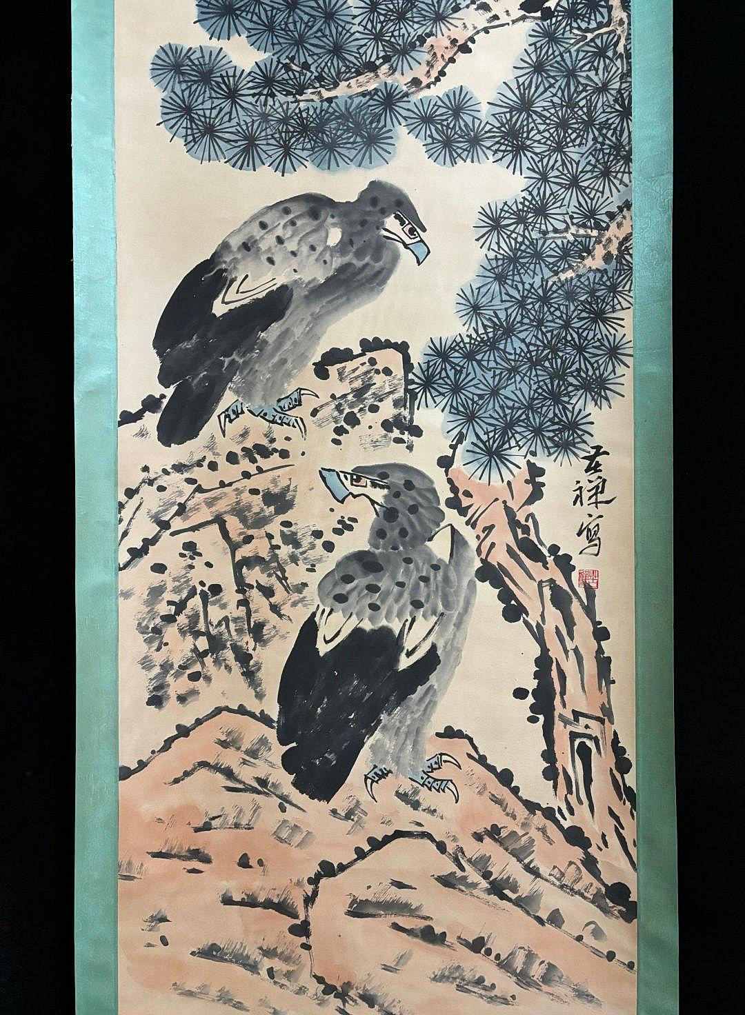 代號TB22《李苦禪鷹》帶雜誌四尺手繪22畫心材質宣紙裱好尺寸205cm*80cm