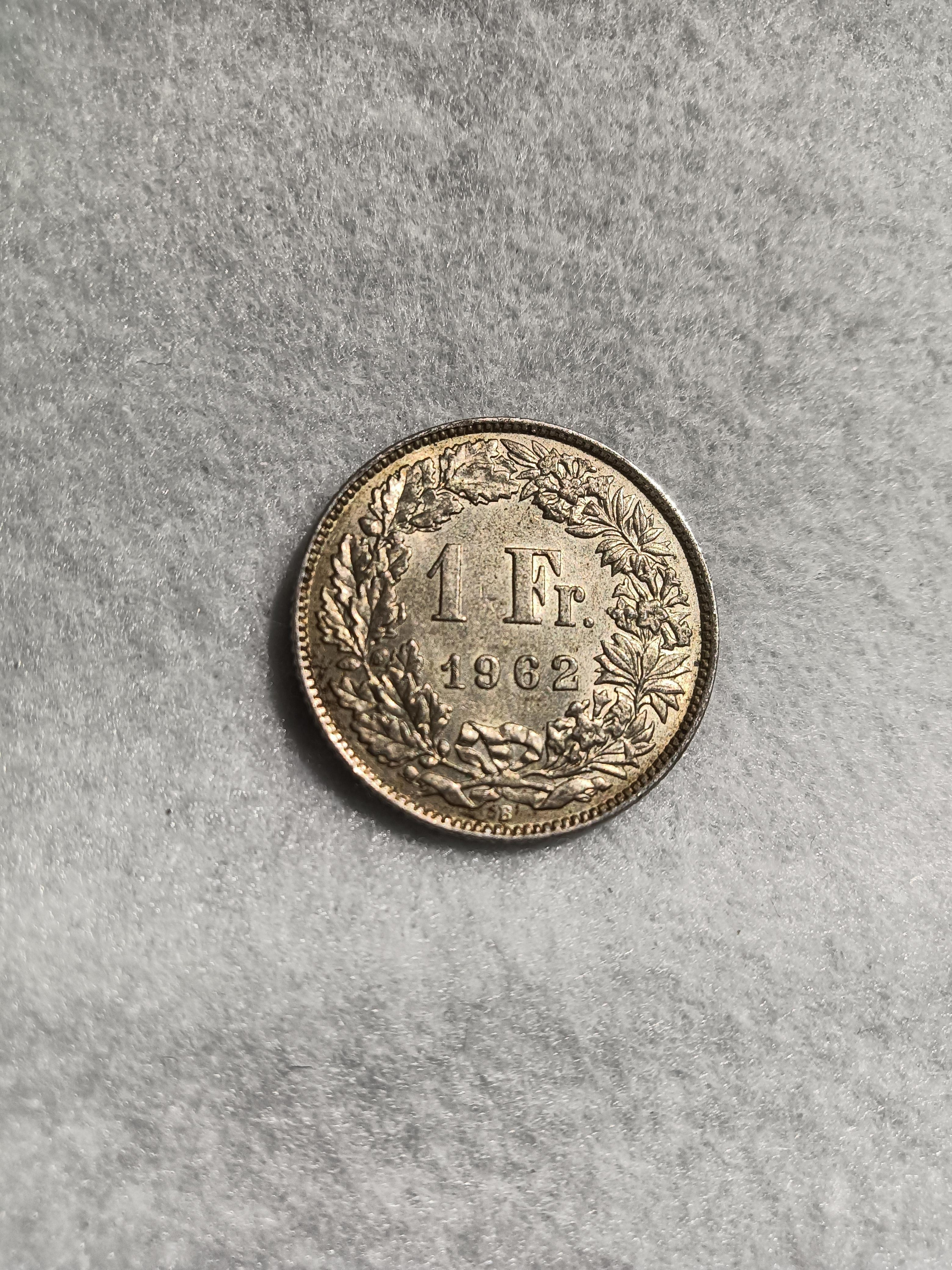 嚴選1962年瑞士1法郎銀幣，狀態極佳古錢幣收藏推薦古錢幣瑞士幣收藏品