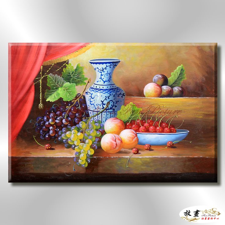 放畫藝術】葡萄ST181 純手繪油畫直幅紅褐暖色系無框畫圓圓滿滿平安大吉