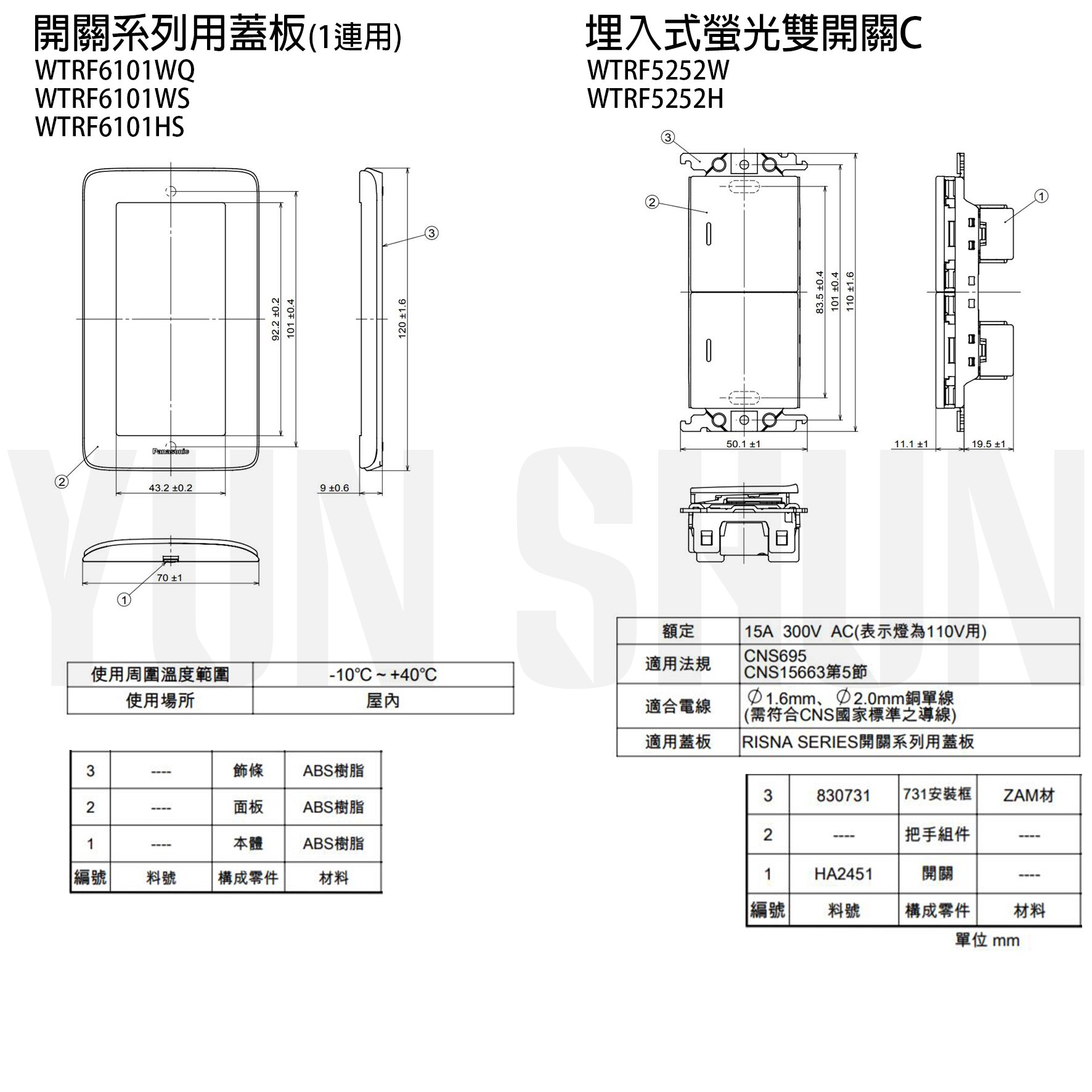 水電材料便利購】國際牌RISNA 螢光雙開關C-2 110V WTRF 5252 HS 灰色雙切開關電燈開關| Yahoo拍賣