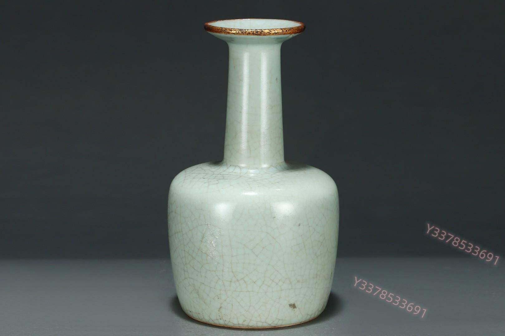 G513---舊藏宋代官窯包金宣和款膽瓶瓷器尺寸高18.5厘米肚徑11厘【東方