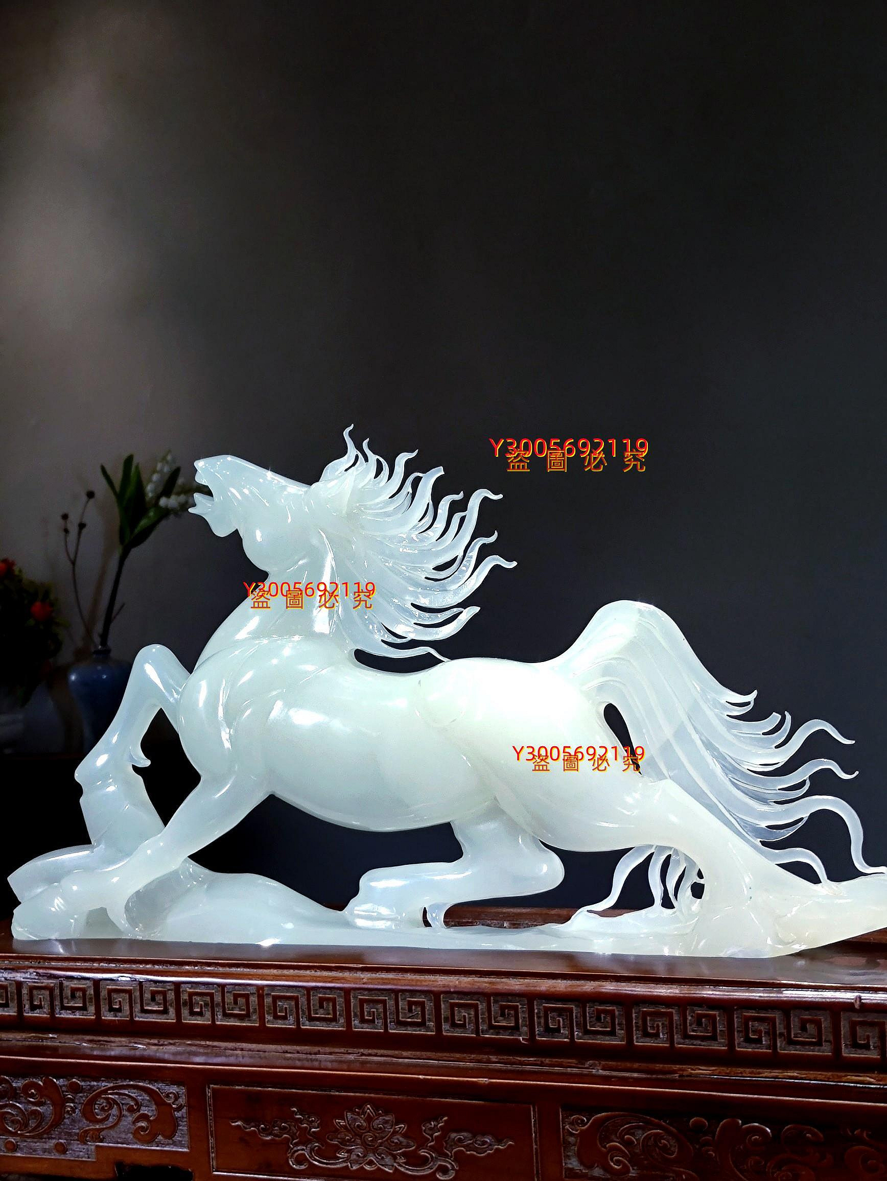 和田玉馬到功成擺件，和田白玉玉馬擺件，由整塊玉料透雕而成，尺【古物 