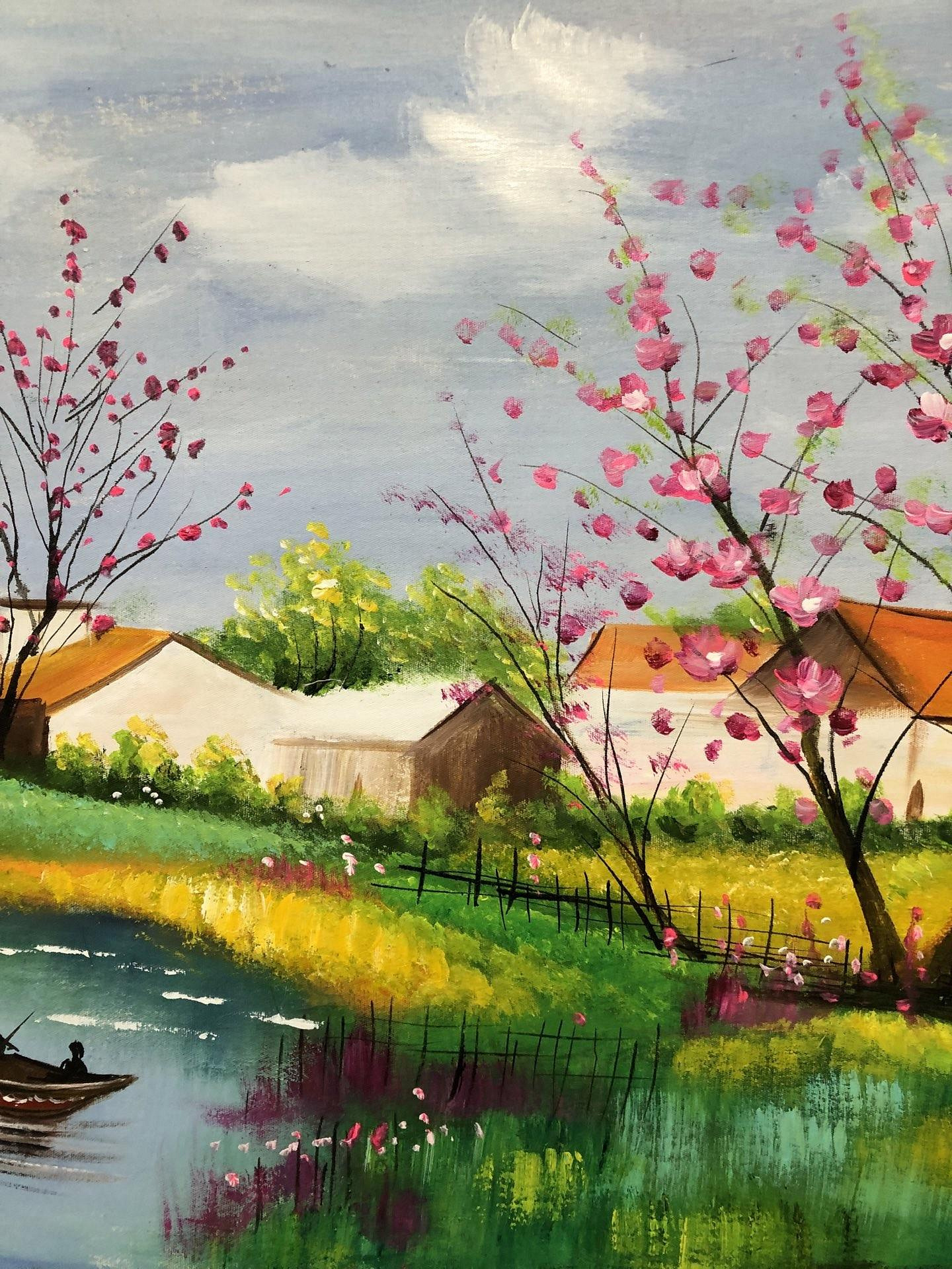純手描き 油画 風景画 吴冠中 作品図 中国絵画 約100×70cm 未表装 油畫159【吳冠中】風景，純手繪油畫，尺寸x70cm左右| Yahoo拍賣