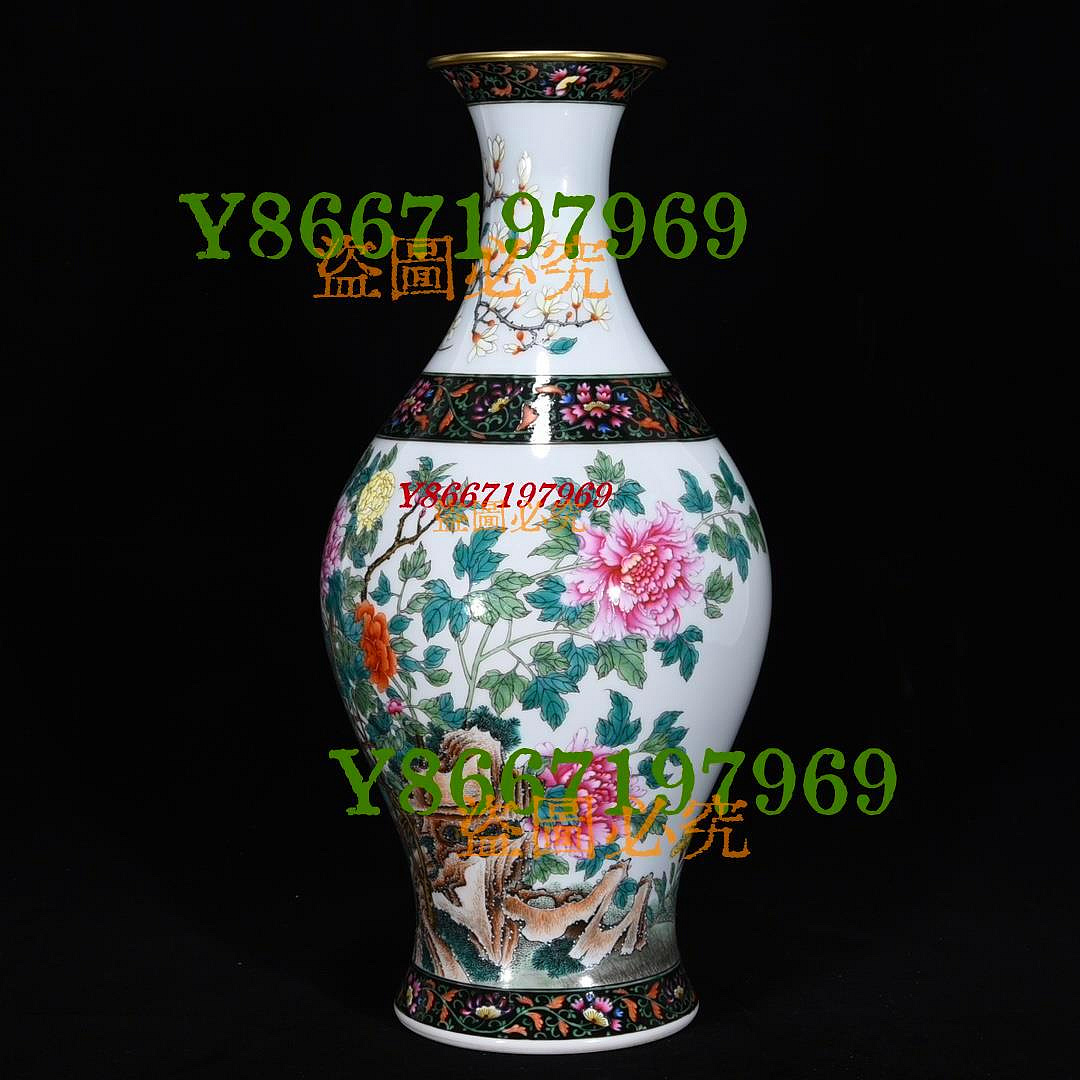 清雍正粉彩花鳥紋橄欖瓶，高40厘米，直徑20厘米，3000585 瓷器青花粉彩