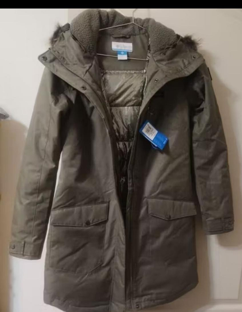 全新哥倫比亞columbia銀鋁點防風防水長版外套（女款/軍綠）